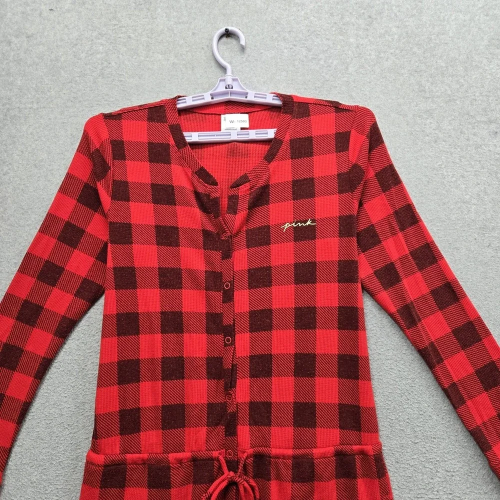 PINK Victoria's Secret Women Sleepwear L Red Thermal Sleep Jumpsuit Pajama Plaid